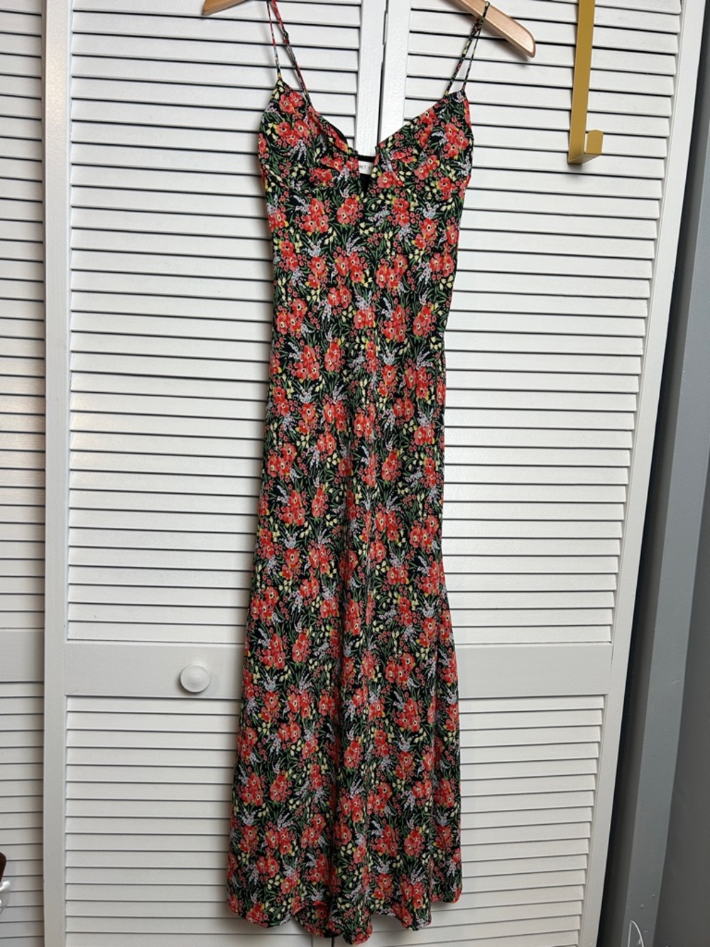 Floret Studios Floral Slip Maxi Dress in Red and Black size S
